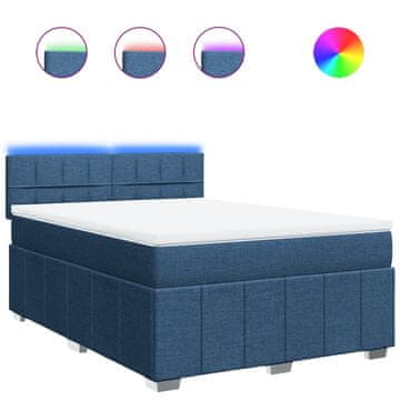 Vidaxl Box spring postelja z vzmetnico modra 160x200 cm blago