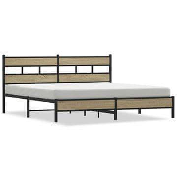 Vidaxl Kovinski posteljni okvir brez vzmetnice sonoma hrast 200x200 cm