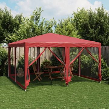 Vidaxl vidaXL Šotor za zabave z 8 mrežastimi stenami, rdeč, 4 x 4 m, HDPE