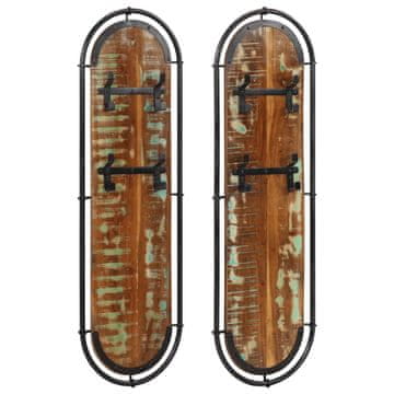 Vidaxl Stenski obešalnik za plašče s 4 kavlji 2 kosa trden les