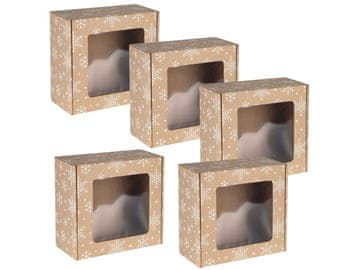 sarcia.eu Kvadratna darilna škatla z oknom, darilna škatla z belim tiskom snežinke 20x20x10 cm