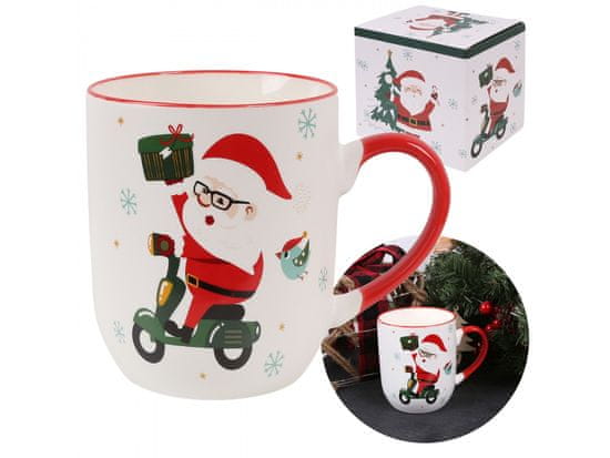sarcia.eu Bela praznična porcelanska skodelica, Božiček na skuterju 420ml
