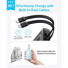 Anker Zolo Powerbank 20000 mAh, 30W z vgrajenima kabloma USB-C + Lightning, črn