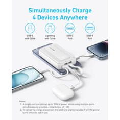Anker Zolo Powerbank 20000 mAh, 30W z vgrajenima kabloma USB-C + Lightning, črn