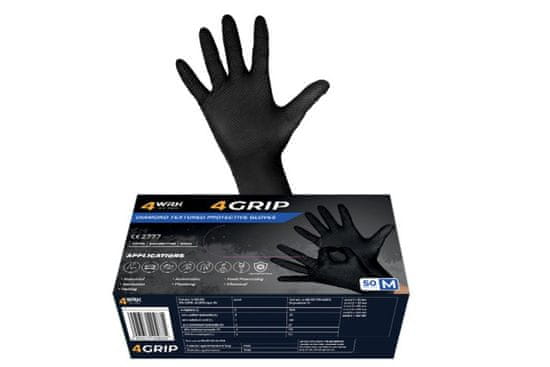 4WRK 4GRIP črne nitrilne rokavice močnejše 50/1 (waffle dlan)