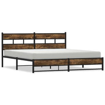 Vidaxl Kovinski posteljni okvir brez vzmetnice dimljen hrast 183x213cm