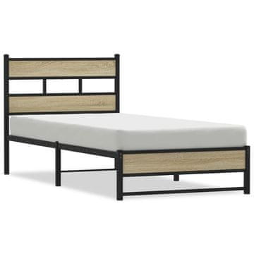 Vidaxl Kovinski posteljni okvir brez vzmetnice sonoma hrast 90x190 cm