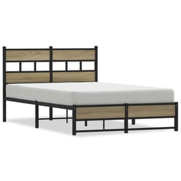 Vidaxl Kovinski posteljni okvir brez vzmetnice sonoma hrast 120x190 cm