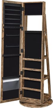 Songmics Omarica za nakit z ogledalom, vrtljiva za 360°, vintage rjava