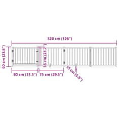 Vidaxl Ograda za pse z vrati zložljiva 4 paneli bela 320 cm jelka
