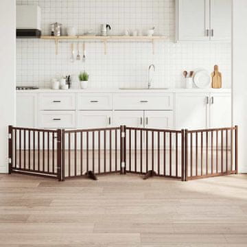 Vidaxl vidaXL Zložljiva pasja vrata z vrati 4 paneli rjave barve 320 cm