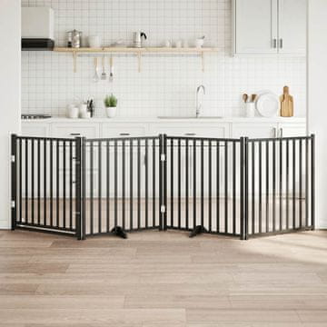 shumee vidaXL Ograda za pse z vrati zložljiva 4 paneli črna 320 cm topolovina