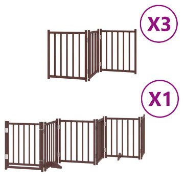 Vidaxl Ograda za pse z vrati zložljiva 15 panelov rjava 750 cm les