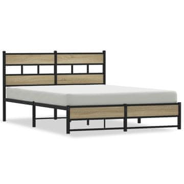 Vidaxl Kovinski posteljni okvir brez vzmetnice sonoma hrast 140x200 cm