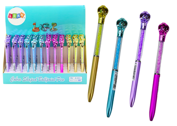 slomart Elegantno pisalo s kobro in bleščečimi diamantki, moder vložek 0.7mm, mix.