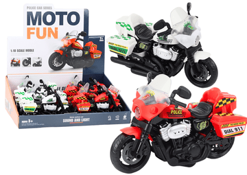 slomart Policijski motocikel 1:10, z lučmi, zvoki v beli in rdeči barvi