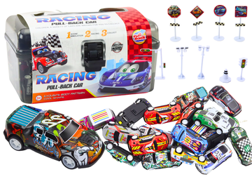 slomart LEAN TOYS Set avtomobilčkov v kovčku, 25 kosov + znaki