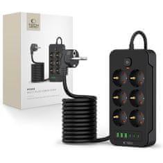 Tech-protect TECH-PROTECT RAZDELILNIK PC6X6 S 3 USB IN 3 TIPE-C IN 6 VTIČNICAMI 200 CM ČRNEGA OBLIKOVALCA
