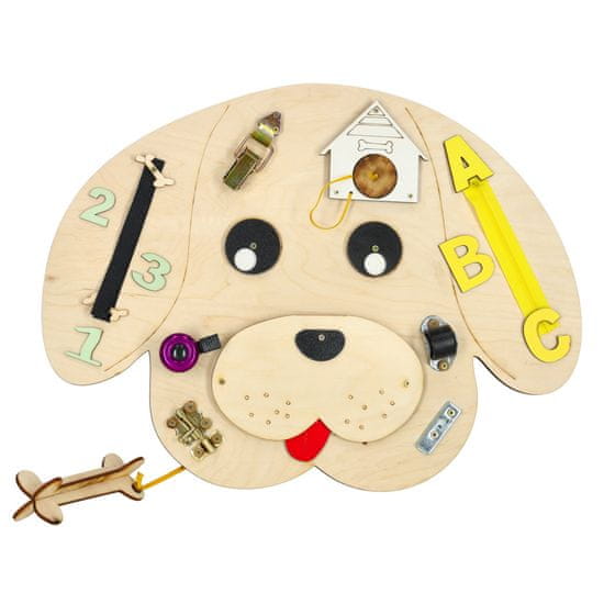 WOWO Lesena tabla z motivom psa - Lesena manipulacijska tabla z motivom psa 49x37x6,5 cm
