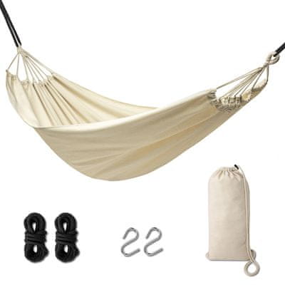 WOWO Viseča mreža Boho - Brazilska viseča mreža Boho za vrt, 200 cm, Ecru, Nosilnost 120 kg