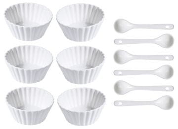 EXCELLENT Komplet porcelanskih skodelic z žlico 12 kosov valovitih ozkih KO-798000050