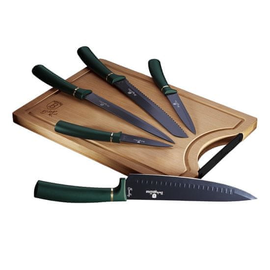 Berlingerhaus Komplet nožev s površino proti prijemanju + deska za rezanje 6 kosov Emerald Collection BH-2551