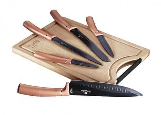 Berlingerhaus Komplet nožev s površino proti prijemanju + deska za rezanje 6 kosov Rosegold Metallic Line BH-2575