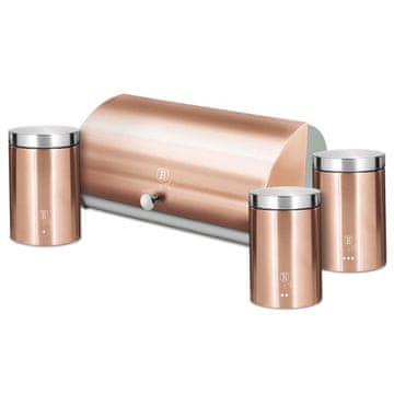 Berlingerhaus Posoda za kruh iz nerjavečega jekla s kompletom 3 posod za shranjevanje iz serije Rosegold Metallic Line