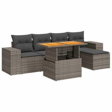 Vidaxl Vrtna sedežna garnitura 6-delna z blazinami siv poli ratan