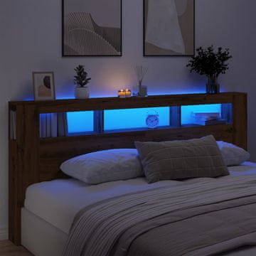 Vidaxl vidaXL Obrtniško hrastovo vzglavje z LED 220x18,5x103,5 cm