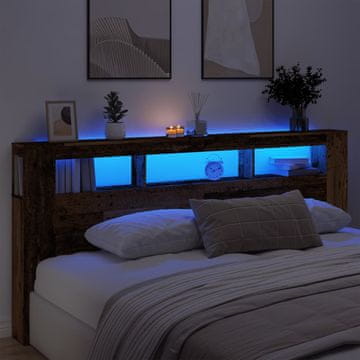 Vidaxl vidaXL Vzglavje postelje iz antičnega lesa z LED 220 x 18,5 x 103,5 cm