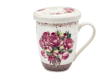 Bella Fiore Porcelanski vrč s sitom in pokrovom 340ml FLOWER ROSE