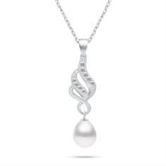 Brilio Silver Eleganten srebrn komplet nakita s cirkoni in biseri SET267W (uhani, ogrlica)