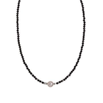 Črna ogrlica iz špinela s pravim biserom AL4107-Argento-Spinello