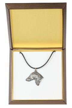 Artdog Perzijski hrt, Saluki - verižica s psom v darilni škatli, posrebreni medaljon za oboževalca psov, privlačen obesek Art-Dog