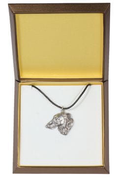 Artdog Ruski Borzoi, Borzoi, Barzoi - verižica s psom v darilni škatli, posrebreni medaljon za oboževalca psov, vpadljiv obesek Art-Dog