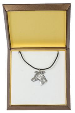 Artdog Whippet, angleški hrt - ogrlica s psom v darilni škatli, posrebreni medaljon za oboževalca psov, vpadljiv obesek Art-Dog