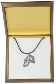 Artdog Škotski hrt, Deerhound - ogrlica s psom v darilni škatli, posrebreni medaljon za oboževalca psov, vpadljiv obesek Art-Dog