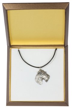 Artdog Ostrodlaki foksterier - verižica s psom v darilni škatli, posrebreni medaljon za ljubitelja psov, privlačen obesek Art-Dog