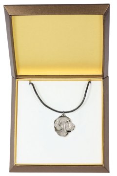 Artdog Španski mastif - verižica s psom v darilni škatli, posrebreni medaljon za oboževalca psov, privlačen obesek Art-Dog