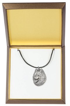 Artdog Spitz - verižica s psom v darilni škatli, posrebreni medaljon za oboževalca psov, vpadljiv obesek Art-Dog