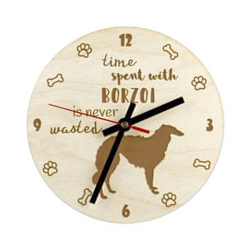 Artdog Ruski Borzoi, Borzoi, Barzoi - ura s psom, lesena ura z gravuro, personalizirana ura Art-Dog
