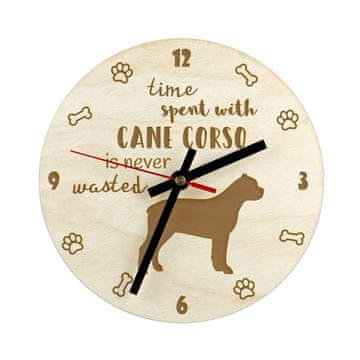 Artdog Cane Corso Italiano - ura s psom, lesena ura, stenska ura za ljubitelje psov, namizna in regalna ura, Art-Dog