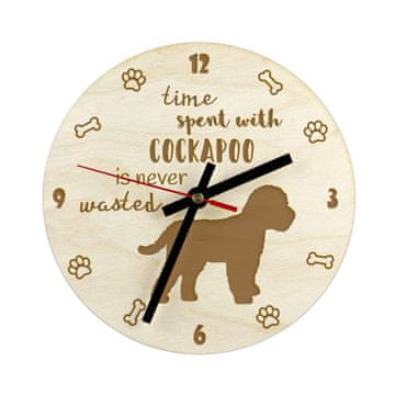 Artdog Cockapoo, Cockerpoo, Spoodle - ura s psom, lesena ura, stenska ura za ljubitelje psov, namizna in regalna ura, Art-Dog