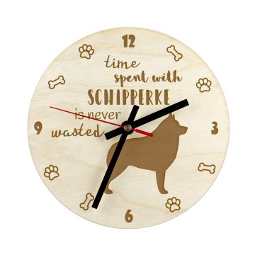 Artdog Schipperke - ura s psom, lesena ura z gravuro, personalizirana ura Art-Dog