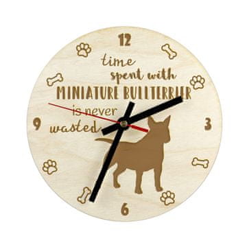 Artdog Miniaturni bulterier, Miniaturni bulterier - ura s psom, lesena ura, stenska ura za ljubitelje psov, namizna in regalna ura, Art-Dog