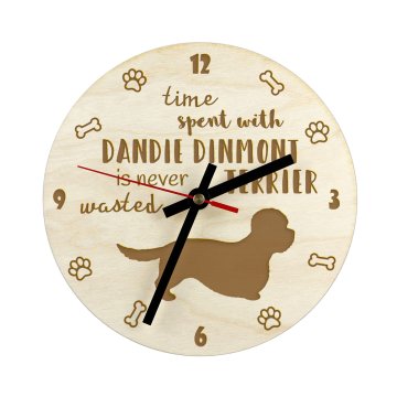 Artdog Dandie Dinmont Terrier I - ura s psom, lesena ura, stenska ura za ljubitelje psov, namizna in regalna ura, Art-Dog