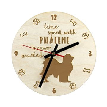 Artdog Papillon, kontinentalni španjel - ura s psom, lesena ura, stenska ura za ljubitelje psov, namizna in regalna ura, Art-Dog