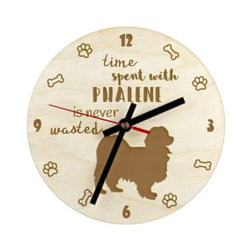 Artdog Papillon, kontinentalni španjel I - ura s psom, lesena ura, stenska ura za ljubitelje psov, namizna in regalna ura, Art-Dog