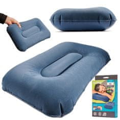 WOWO Napihljiv potovalni vzglavnik iz velurja 42 × 26 × 10 cm mornarsko modra